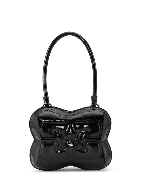 Ganni - Black Butterfly Top Handle With Strap Patent Bag - Kalifornia Jean BarGanni - Black Butterfly Top Handle With Strap Patent Bag