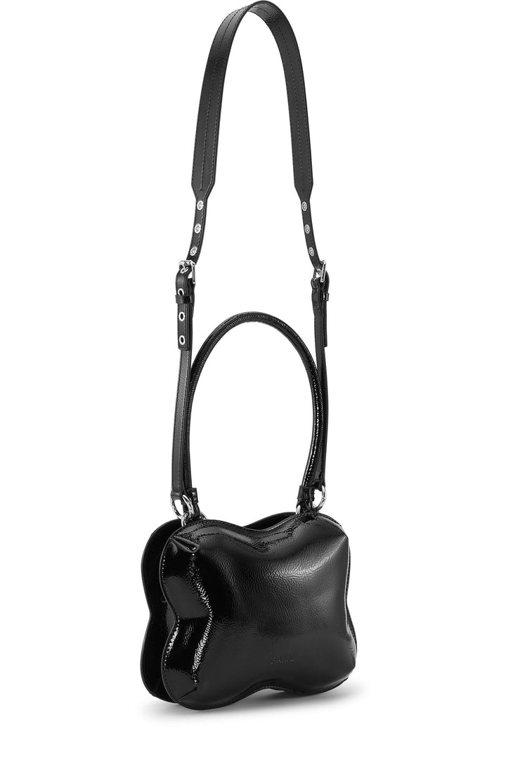 Ganni - Black Butterfly Top Handle With Strap Patent Bag - Kalifornia Jean Bar