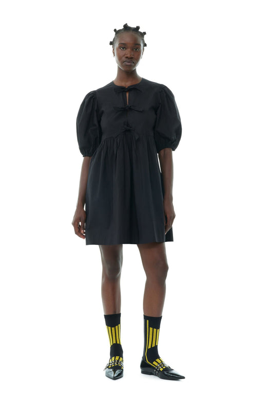 Ganni - Black Cotton Poplin Tie String Mini Dress - Kalifornia Jean BarGanni - Black Cotton Poplin Tie String Mini Dress