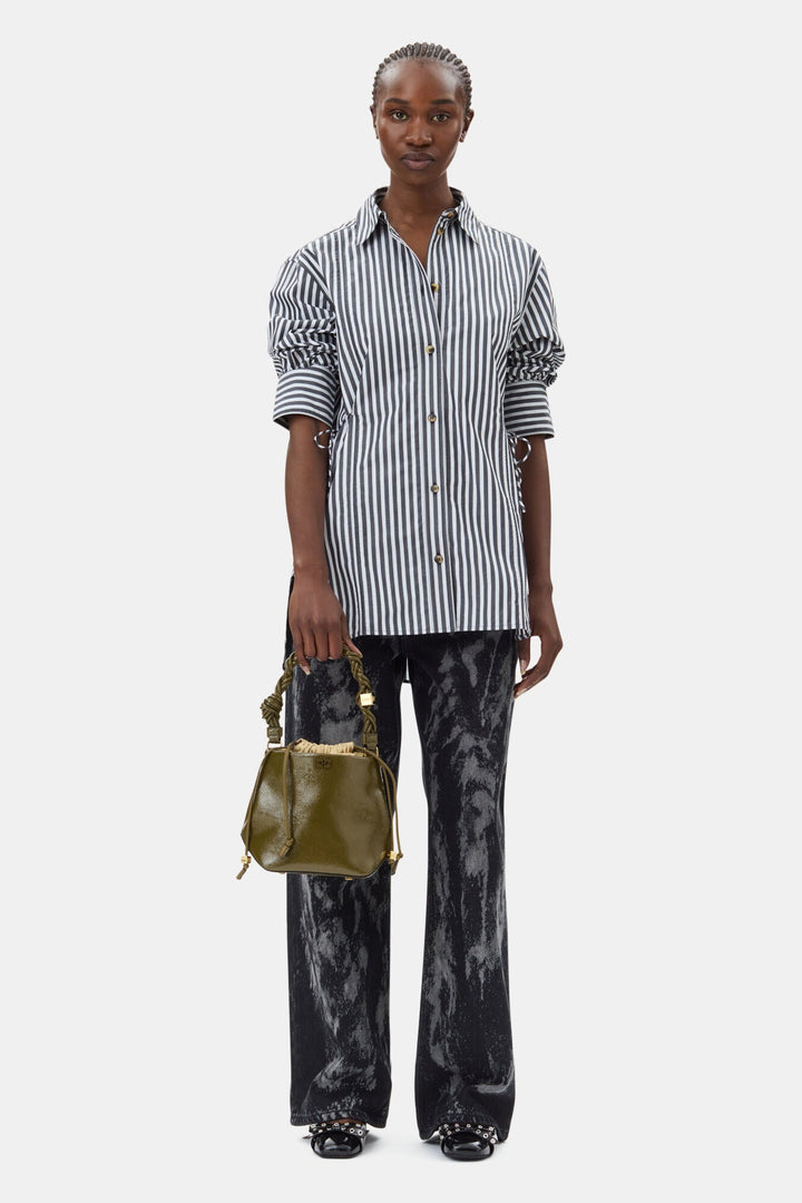 Ganni - Black Stripe Tie String Shirt - Kalifornia Jean Bar