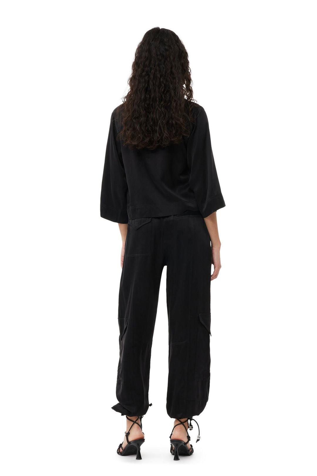 GANNI - Black Washed Satin Pocket Pants - Kalifornia Jean Bar