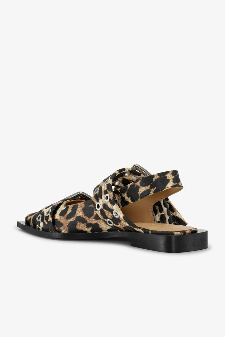 Ganni - Buckle Ballerina in Leopard Satin - Kalifornia Jean Bar