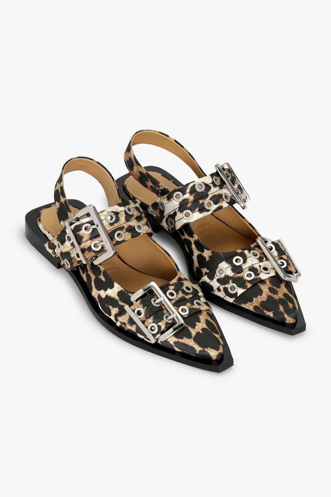 Ganni - Buckle Ballerina in Leopard Satin - Kalifornia Jean Bar