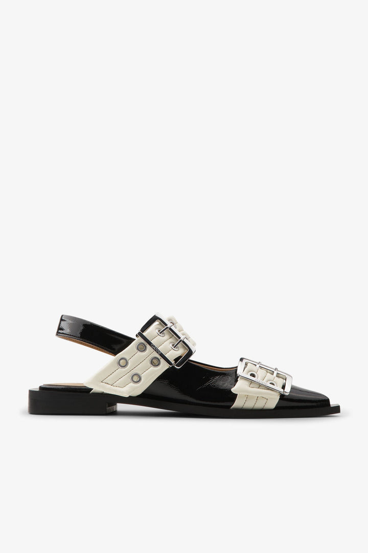 Ganni - Buckle Ballerina Naplack in Black/Egret - Kalifornia Jean Bar