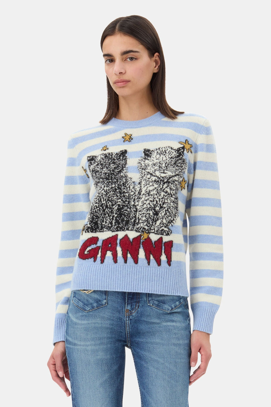 Ganni - Cats Striped Wool Crewneck - Kalifornia Jean Bar