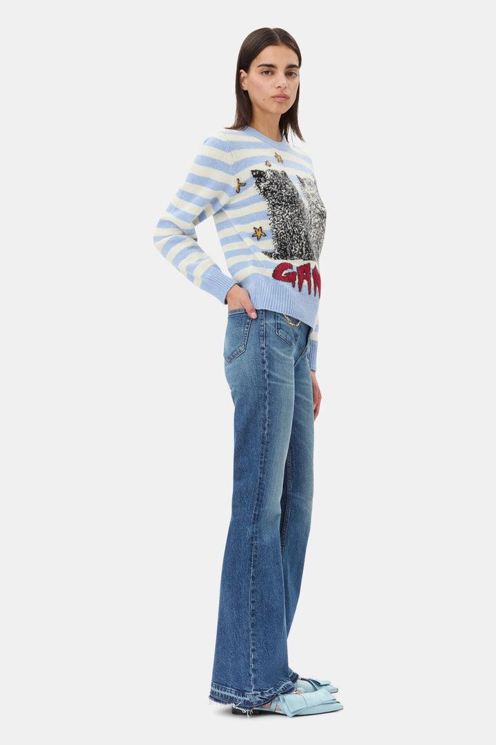 Ganni - Cats Striped Wool Crewneck - Kalifornia Jean Bar