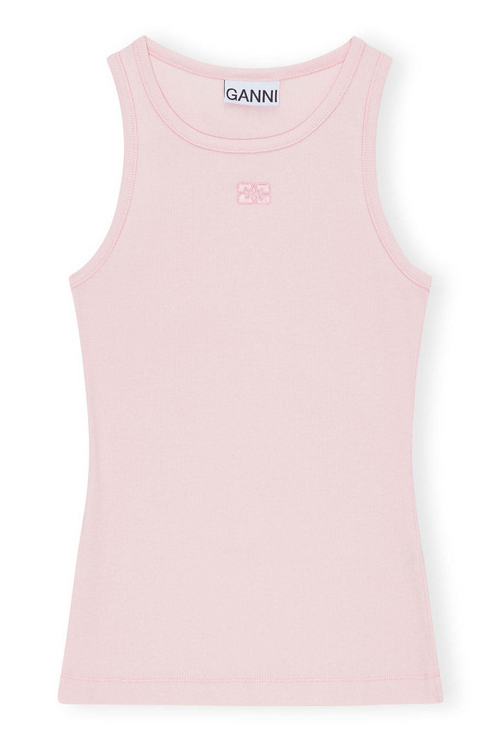 GANNI - Chalk Pink Rib Tank - Kalifornia Jean Bar