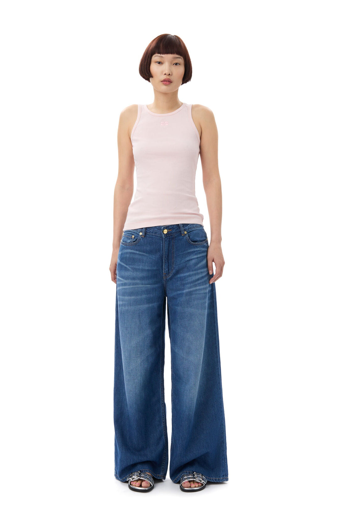 GANNI - Chalk Pink Rib Tank - Kalifornia Jean Bar