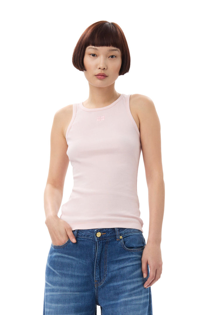 GANNI - Chalk Pink Rib Tank - Kalifornia Jean Bar