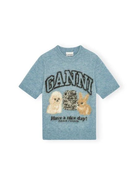 Ganni - Chambray Alpaca Puppies T-Shirt - Kalifornia Jean Bar