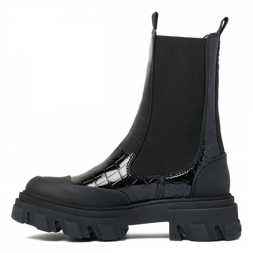 Ganni - Cleated Mid Chelsea Boot Naplack Croco in black - Kalifornia Jean Bar