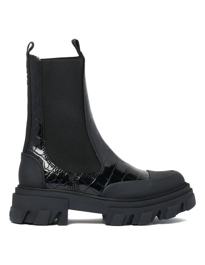 Ganni - Cleated Mid Chelsea Boot Naplack Croco in black - Kalifornia Jean Bar