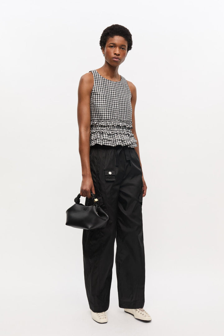 Ganni - Crinkled Taffeta Check Frill Top - Kalifornia Jean Bar