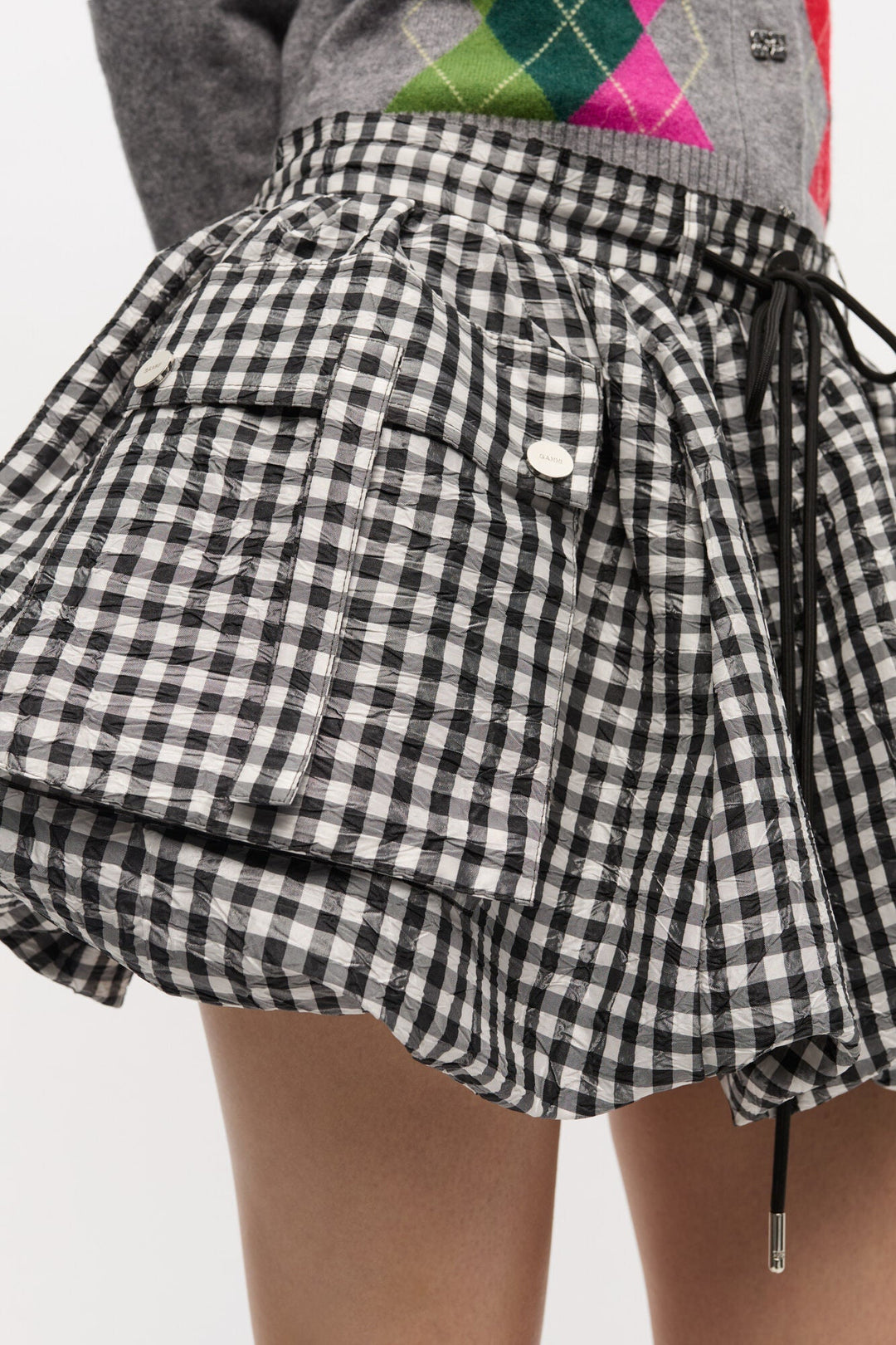 Ganni - Crinkled Taffeta Check Mini Bubble Skirt - Kalifornia Jean Bar