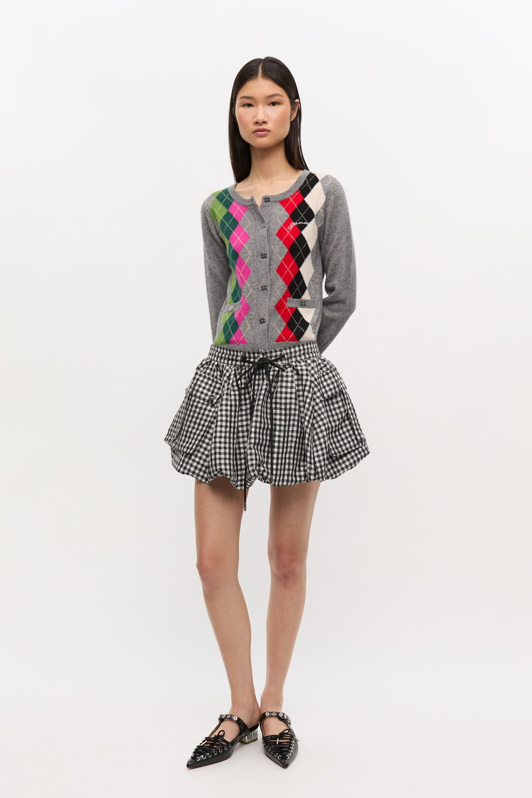 Ganni - Crinkled Taffeta Check Mini Bubble Skirt - Kalifornia Jean Bar