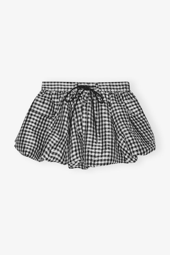 Ganni - Crinkled Taffeta Check Mini Bubble Skirt - Kalifornia Jean Bar