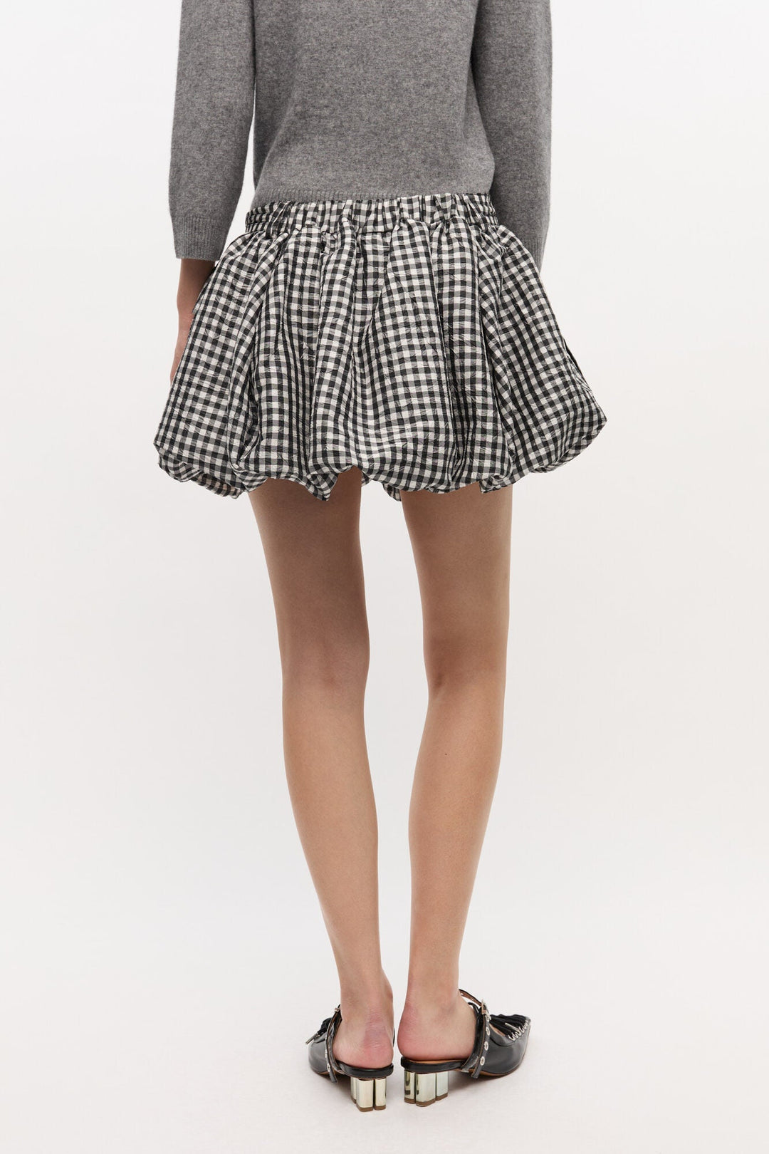Ganni - Crinkled Taffeta Check Mini Bubble Skirt - Kalifornia Jean Bar