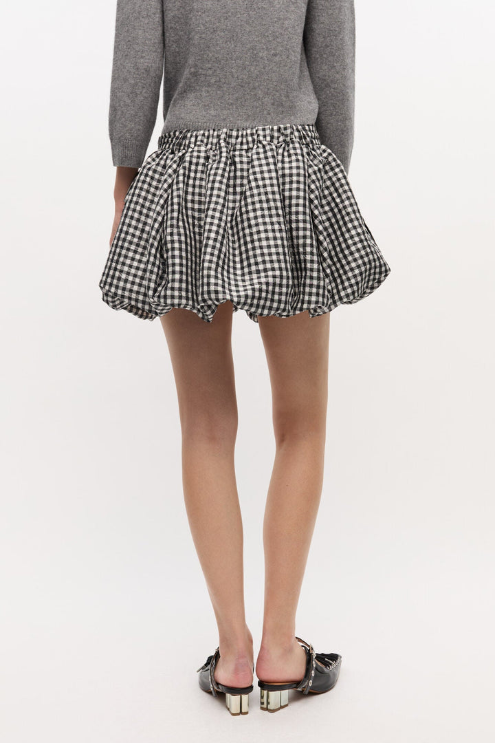 Ganni - Crinkled Taffeta Check Mini Bubble Skirt - Kalifornia Jean Bar