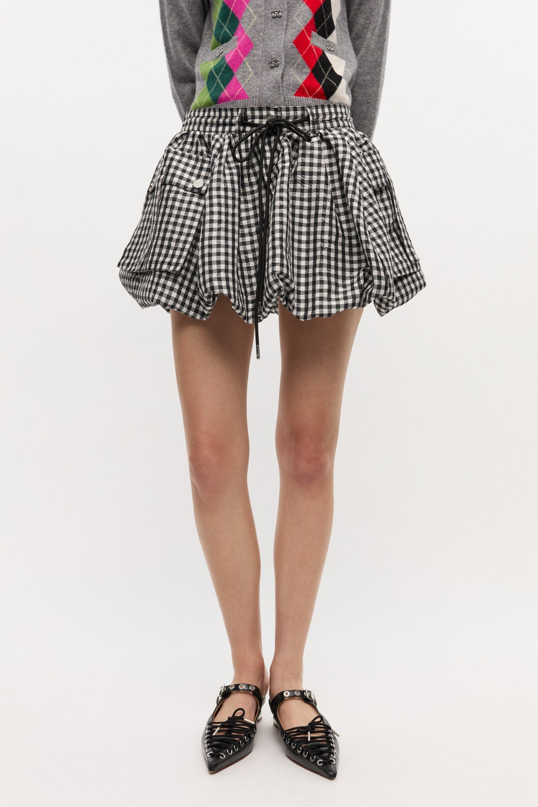 Ganni - Crinkled Taffeta Check Mini Bubble Skirt - Kalifornia Jean Bar