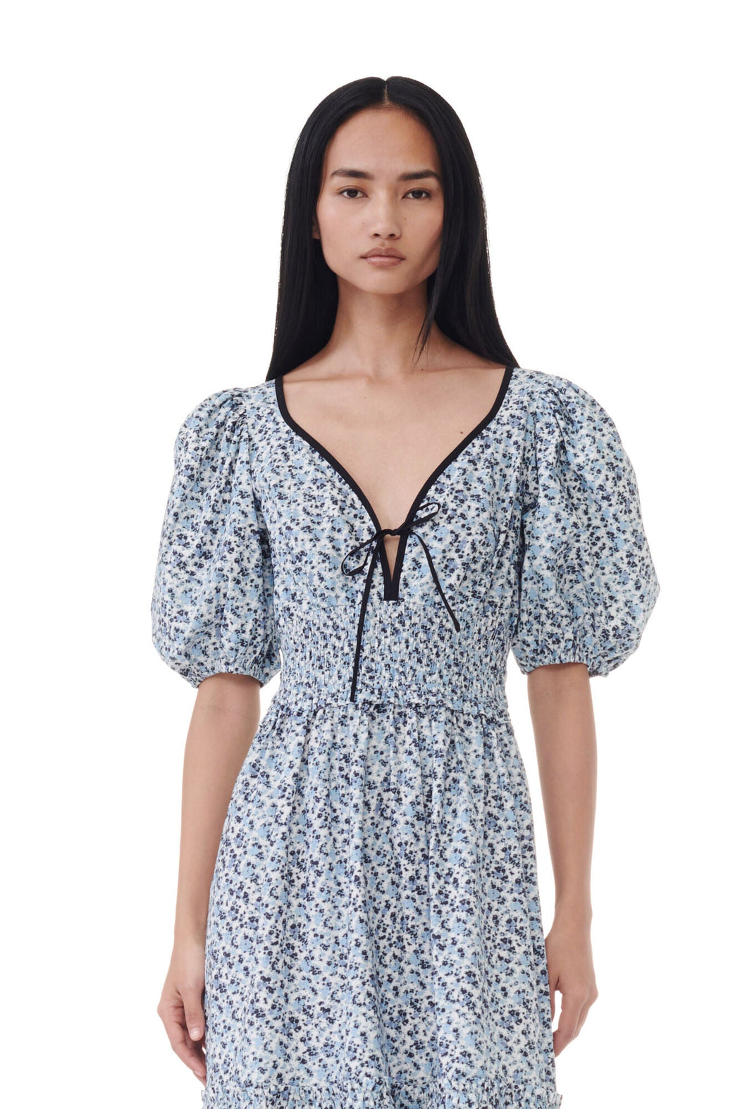 GANNI - Glacier Lake Blue Floral Long Smock - Kalifornia Jean BarGANNI - Glacier Lake Blue Floral Long Smock