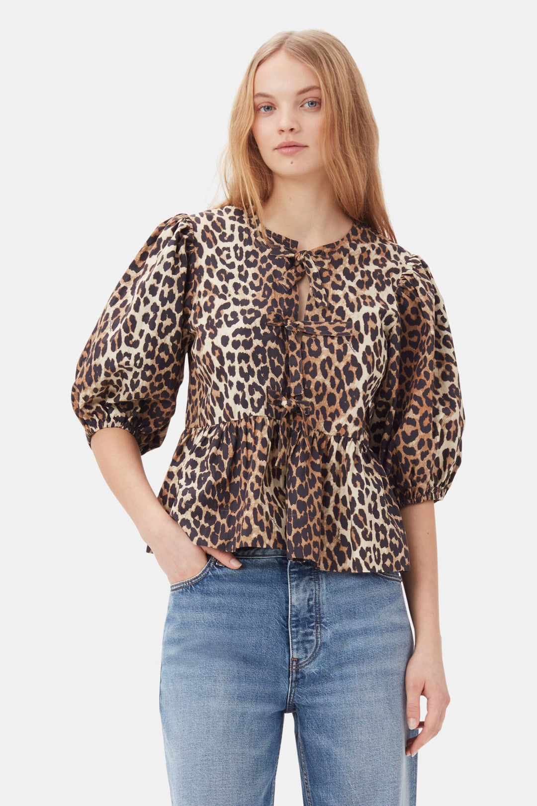 Ganni - Leopard Poplin Peplum Blouse - Kalifornia Jean Bar