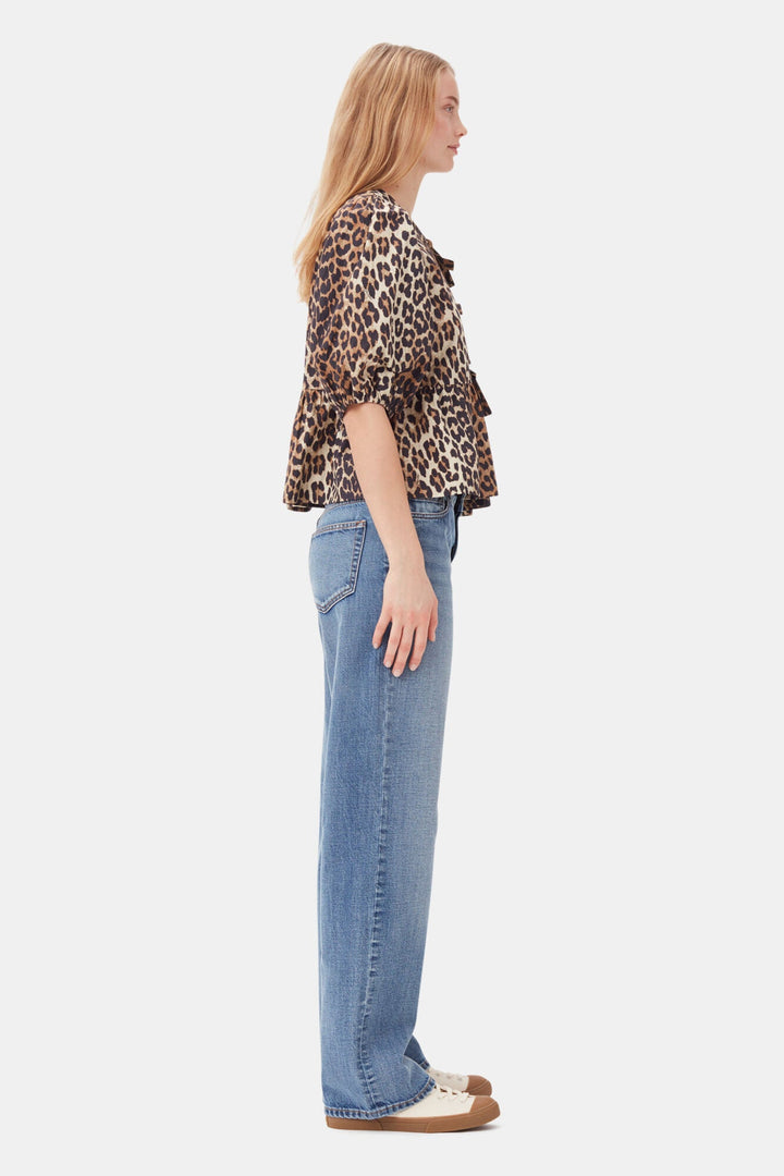 Ganni - Leopard Poplin Peplum Blouse - Kalifornia Jean Bar