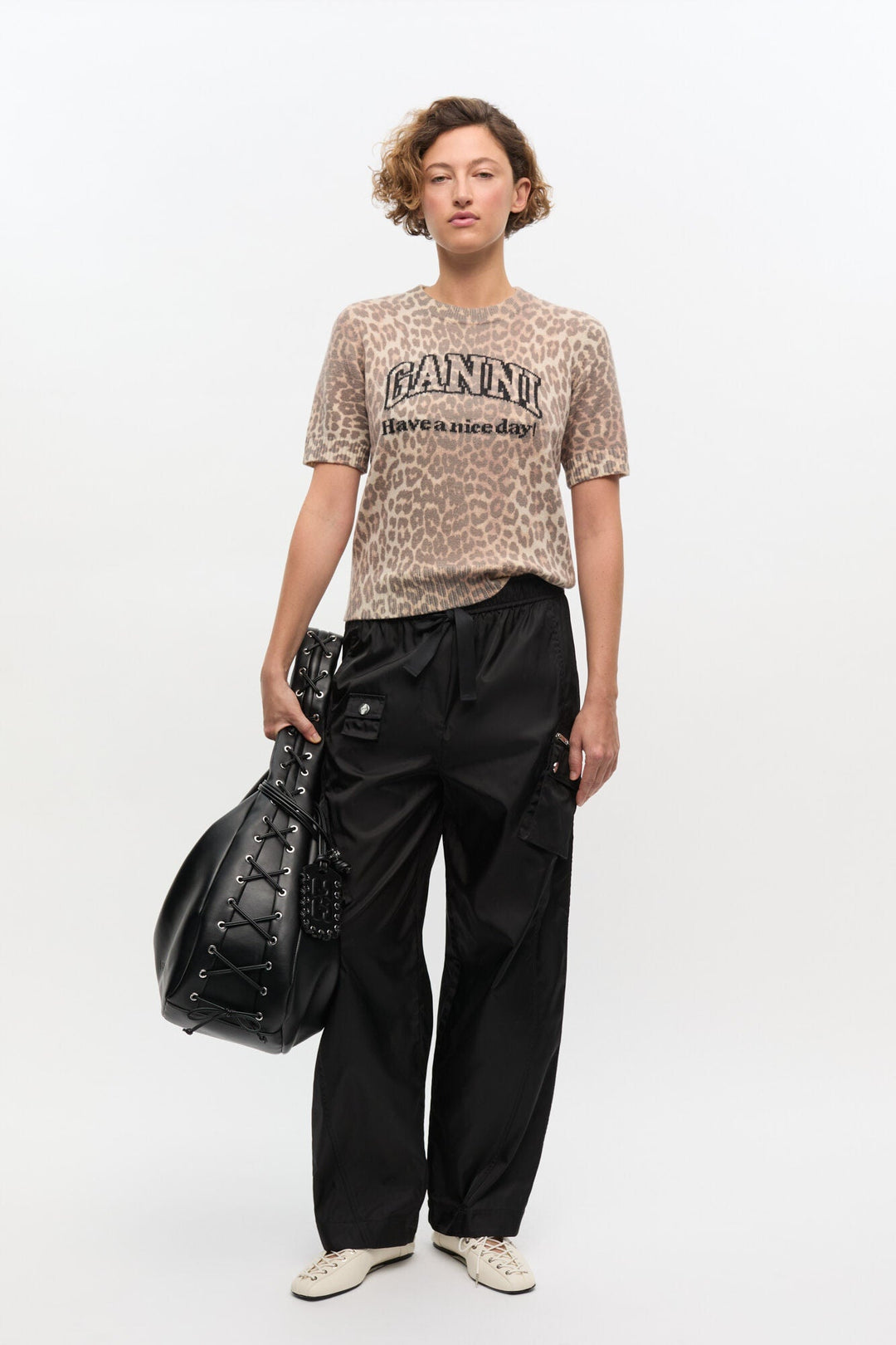 Ganni - Leopard Wool Mix T-Shirt - Kalifornia Jean Bar