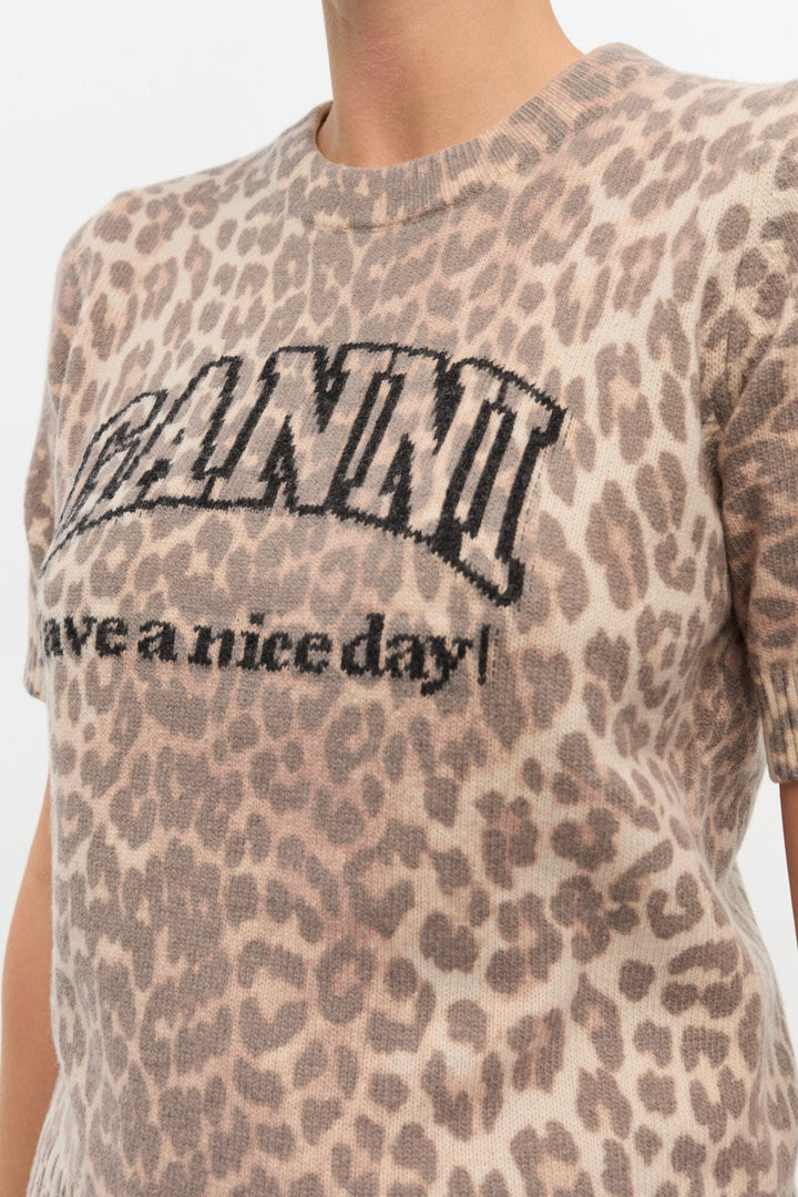Ganni - Leopard Wool Mix T-Shirt - Kalifornia Jean Bar