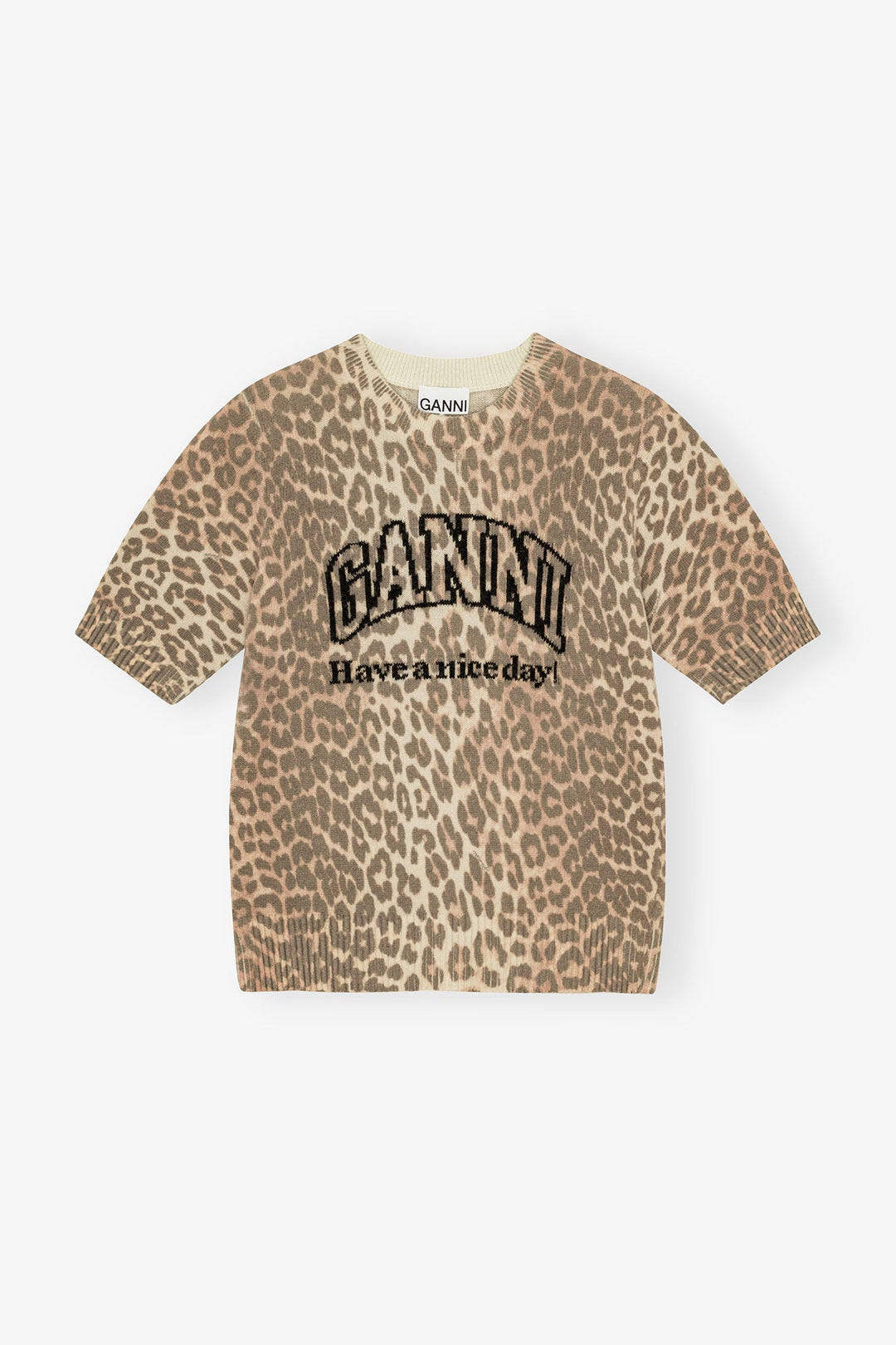 Ganni - Leopard Wool Mix T-Shirt - Kalifornia Jean Bar