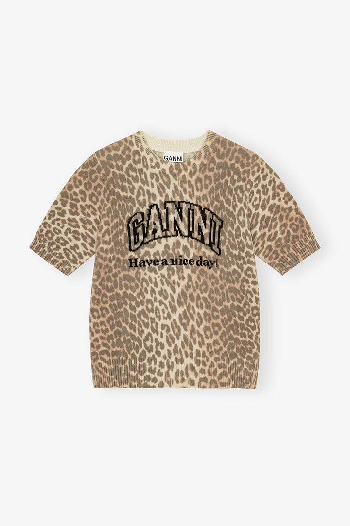 Ganni - Leopard Wool Mix T-Shirt - Kalifornia Jean Bar