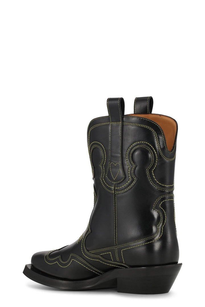 Ganni - Low Shaft Embroidered Western Boot in Black/Yellow - Kalifornia Jean Bar