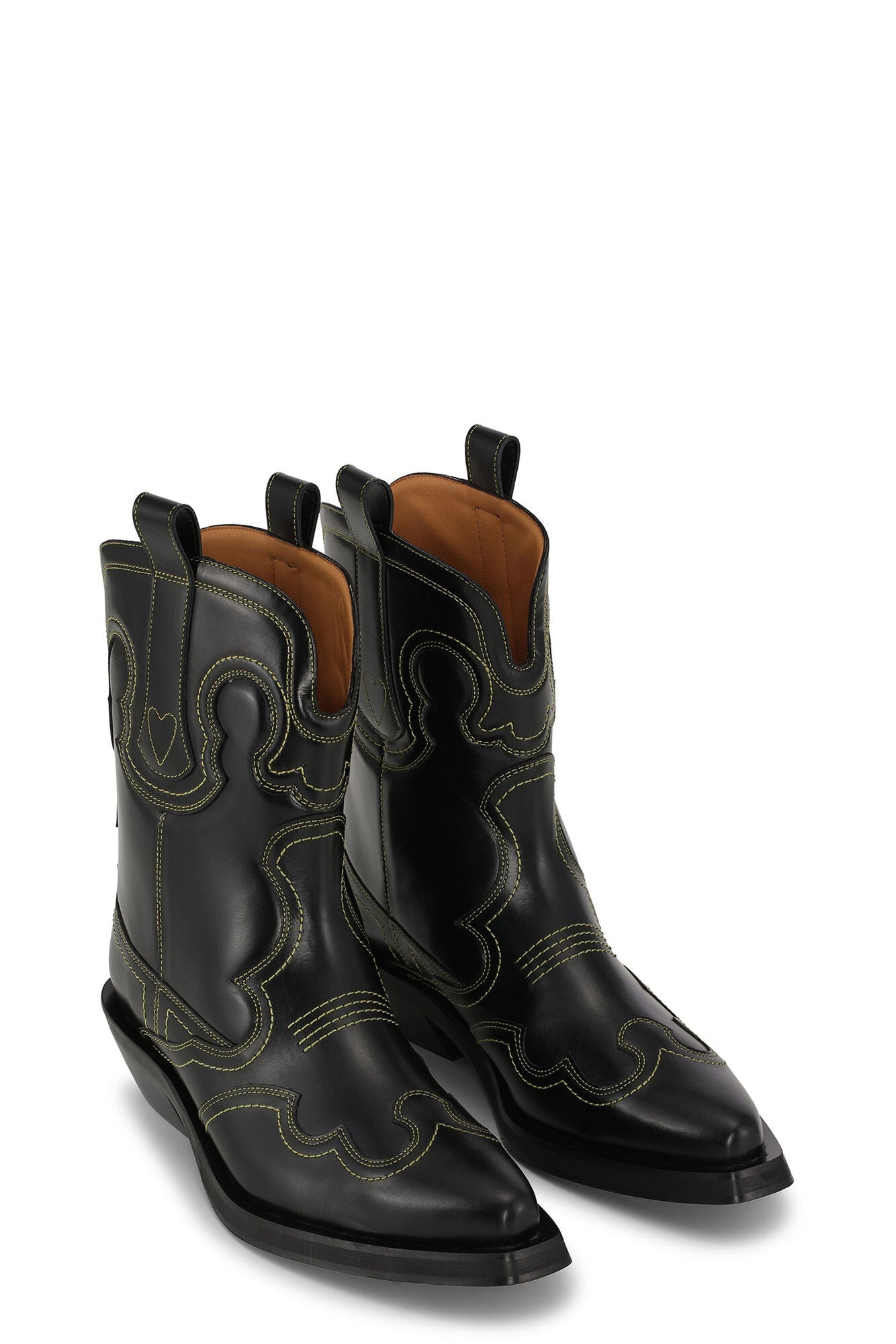 Ganni Low Shaft Embroidered Western Boot in Black Yellow Kalifornia Jean Bar Napa Truckee Sonoma Clothing Store