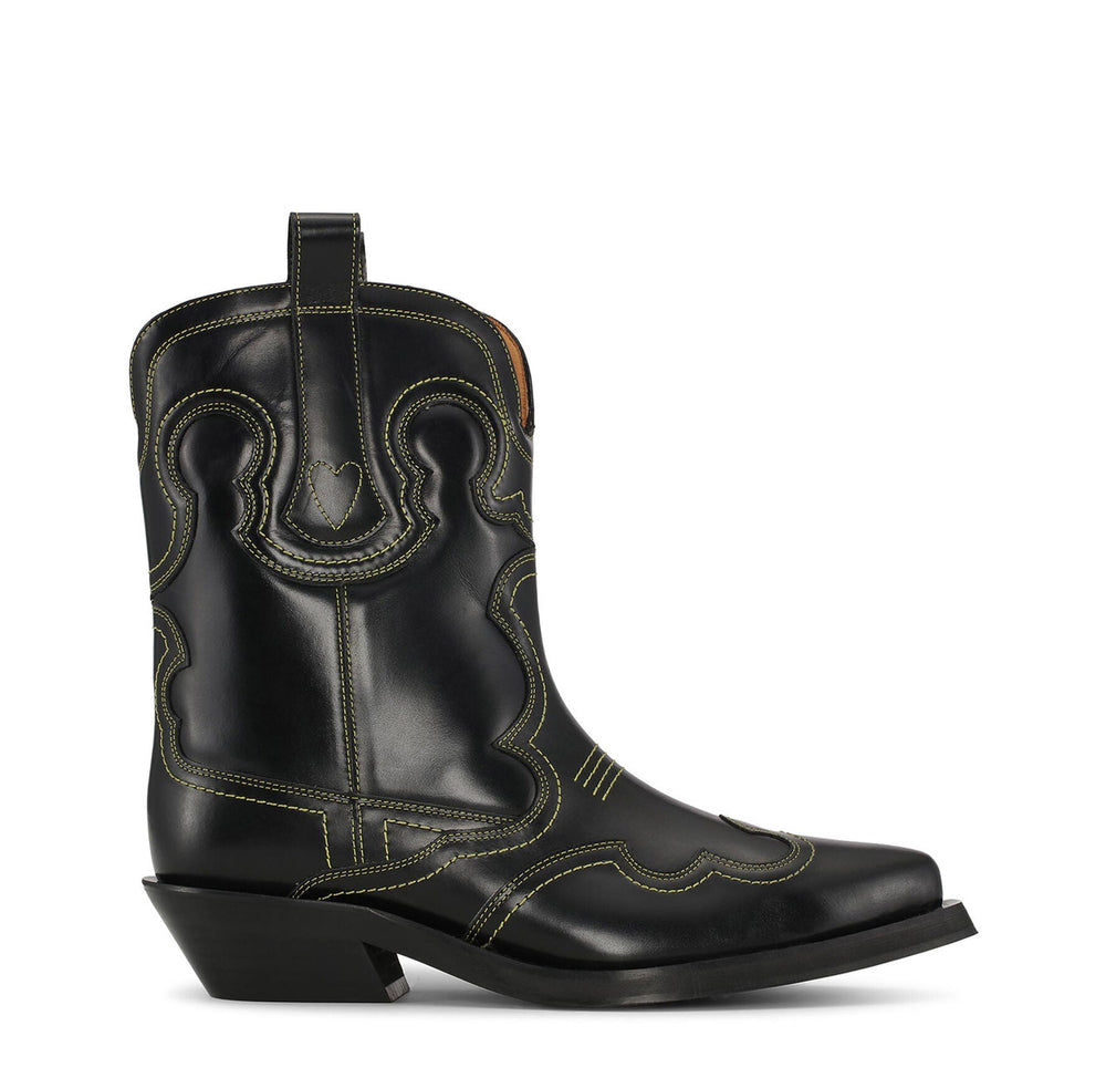 Ganni - Low Shaft Embroidered Western Boot in Black/Yellow - Kalifornia Jean Bar