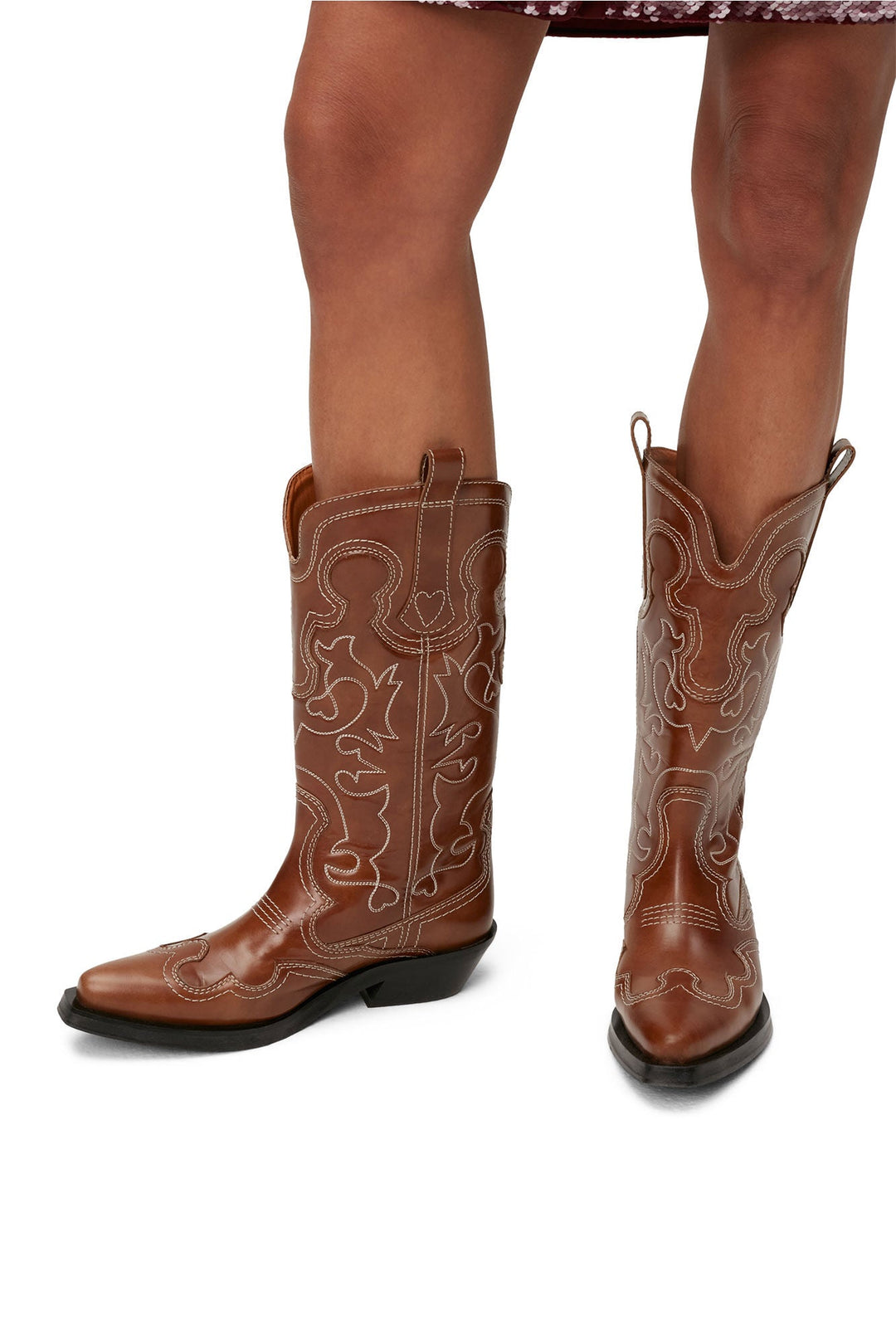 Ganni - Mid Shaft Embroidered Western Boot in Tiger's Eye - Kalifornia Jean Bar