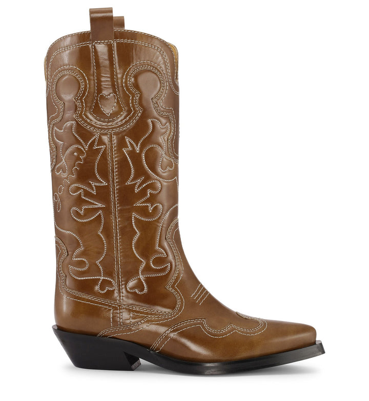 Ganni - Mid Shaft Embroidered Western Boot in Tiger's Eye - Kalifornia Jean Bar