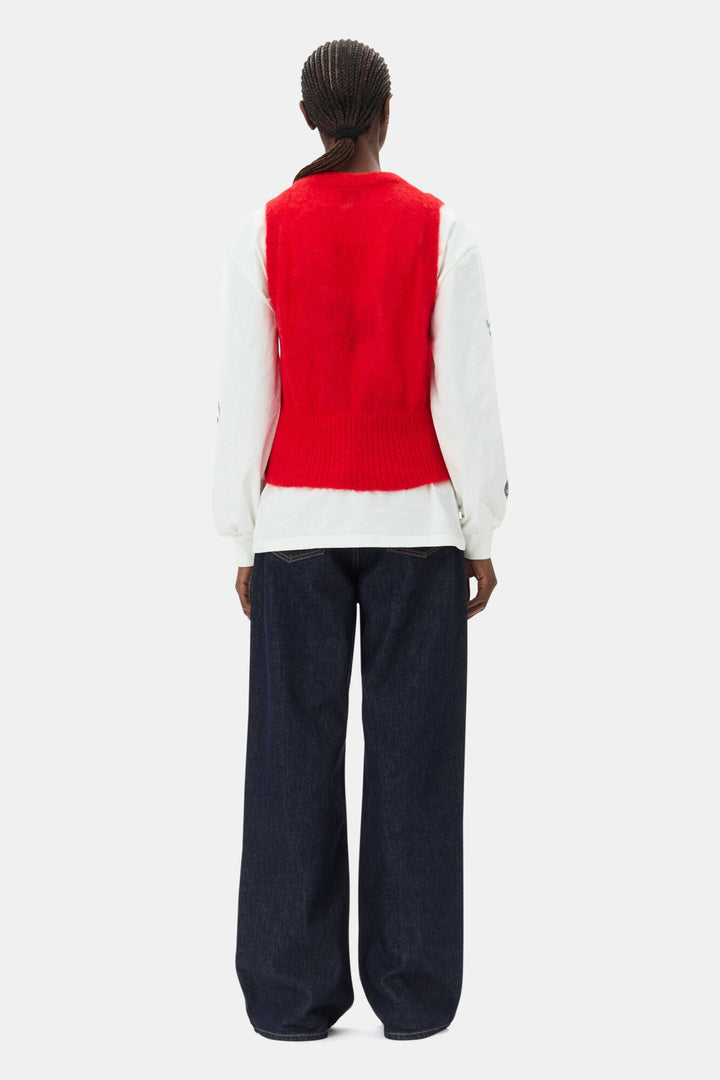 Ganni - Mohair Tie String Vest in Racing Red - Kalifornia Jean Bar