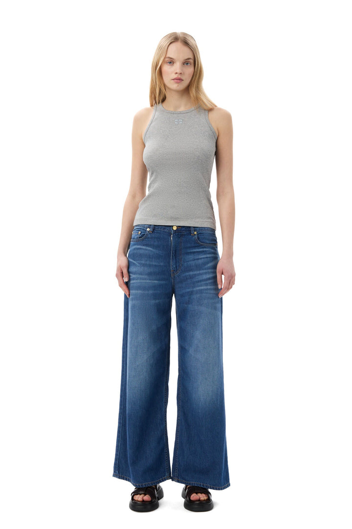 GANNI - Paloma Melange Grey Rib Tank - Kalifornia Jean Bar