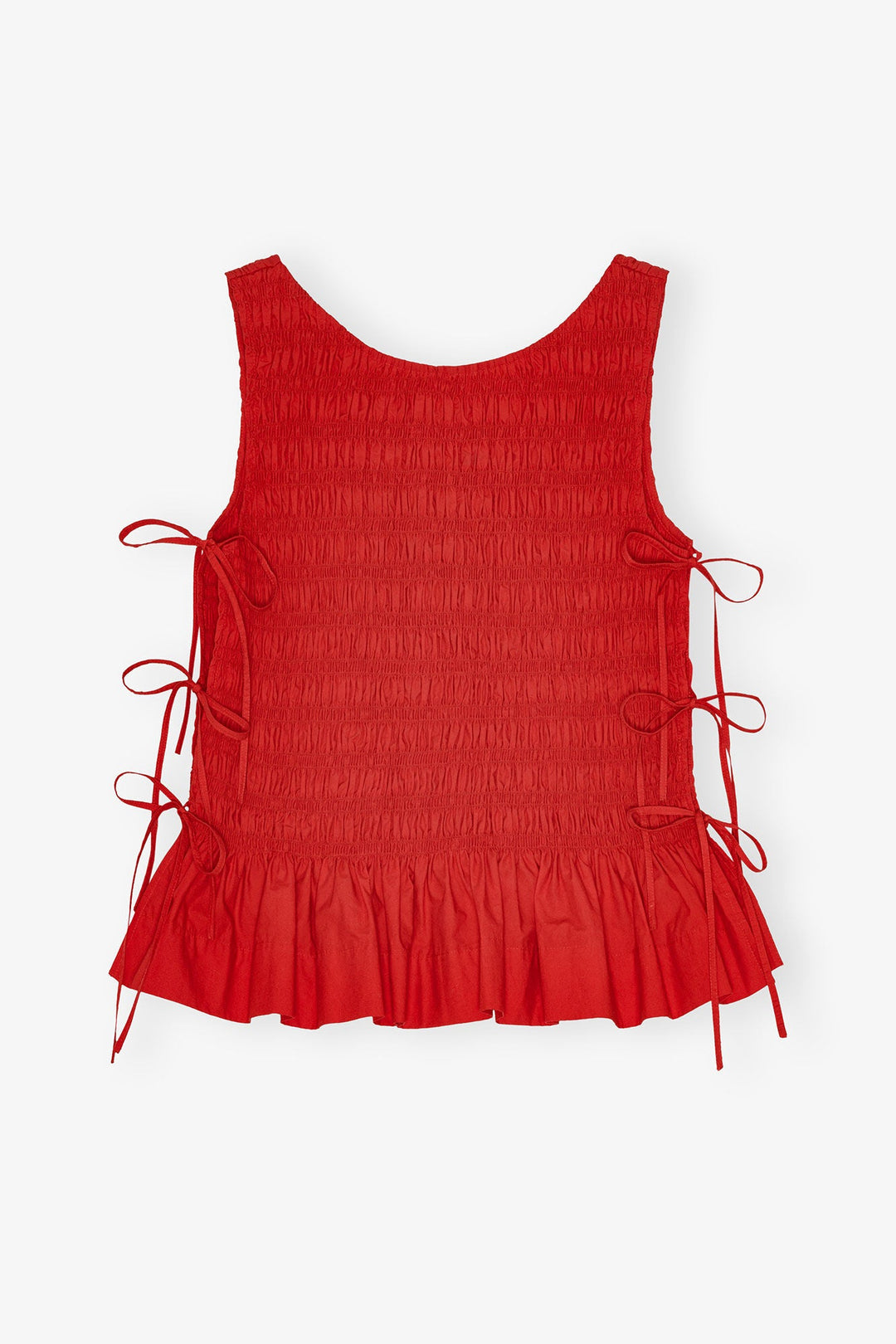Ganni - Racing Red Cotton Smock tie top - Kalifornia Jean Bar