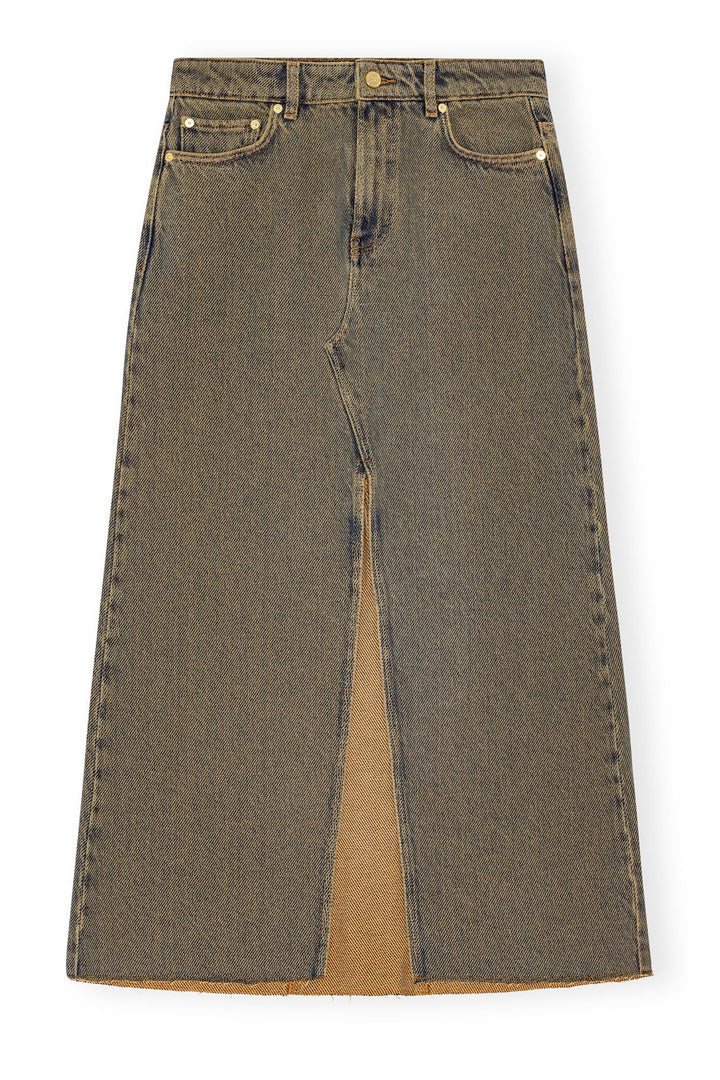 GANNI - Shitake Overdyed Denim Maxi Skirt - Kalifornia Jean Bar