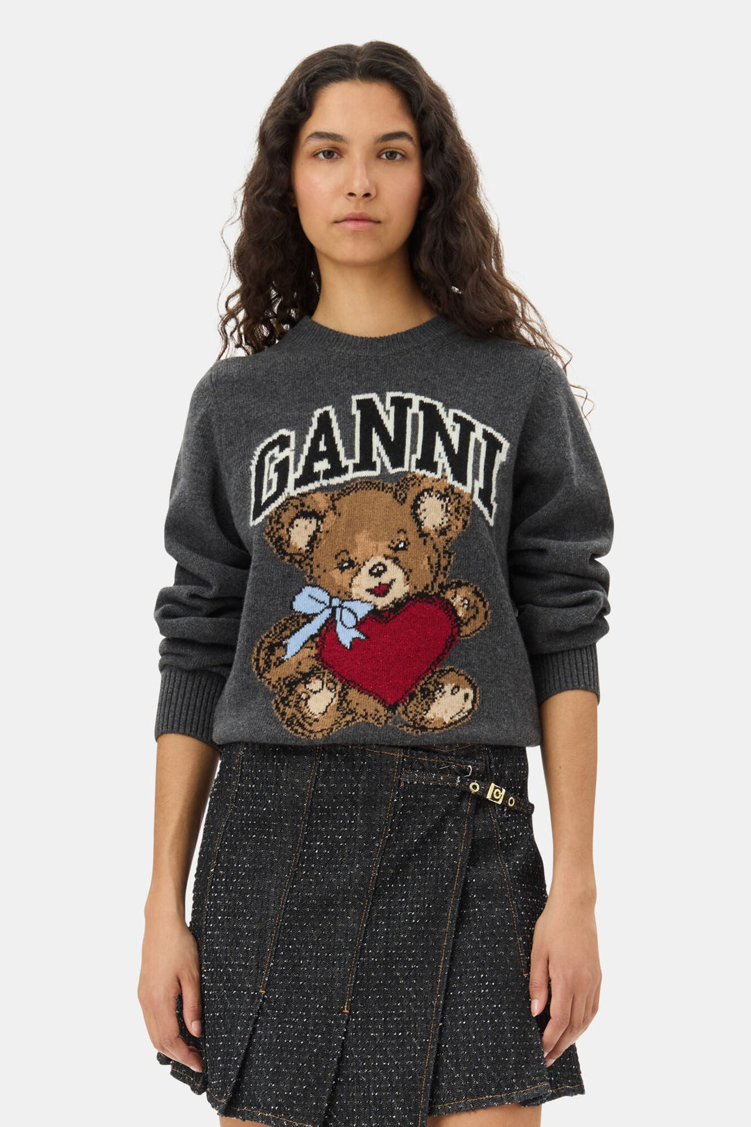 Ganni - Wool Bear Crewneck in Gray Quill - Kalifornia Jean Bar