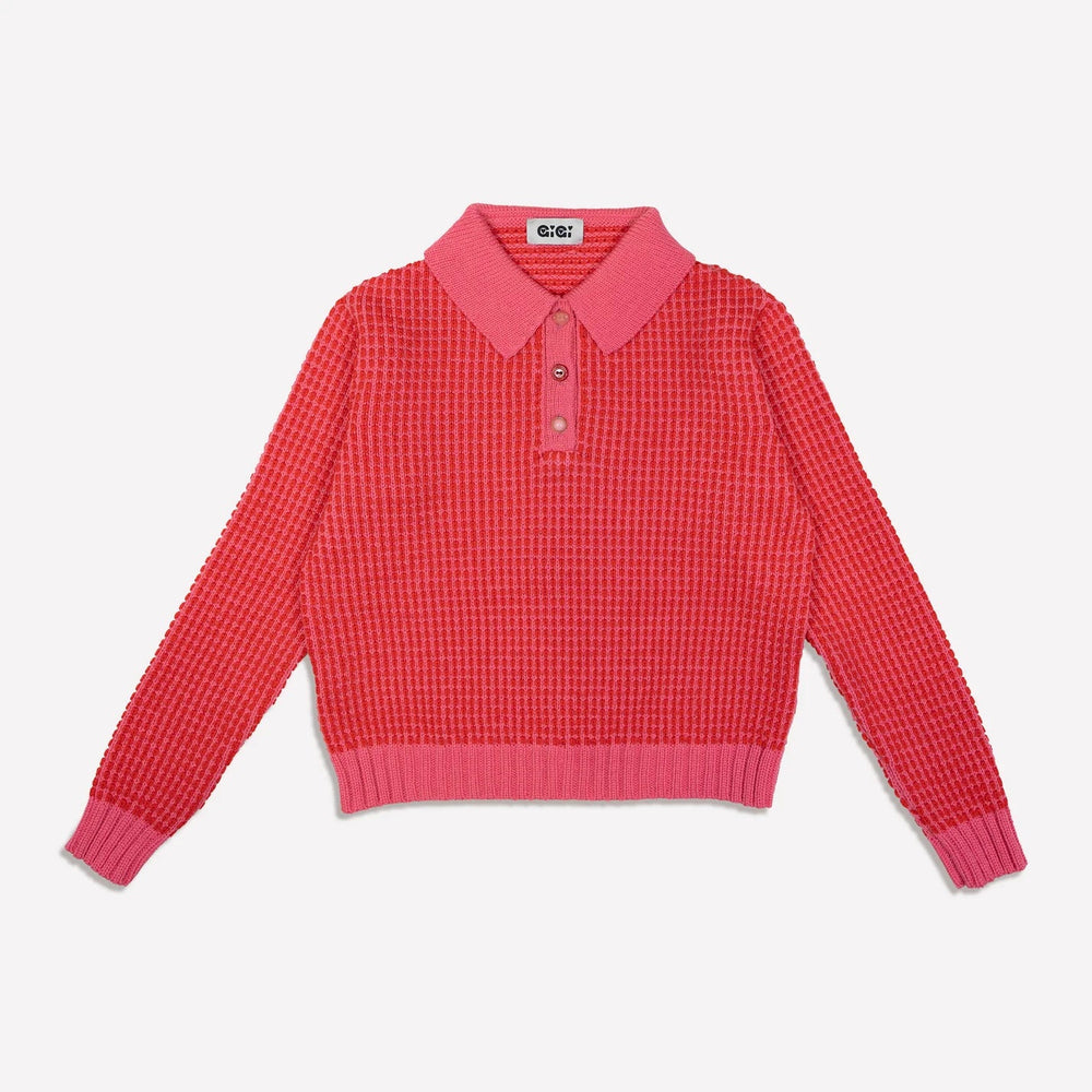 GiGi Knitwear - Hot Pink Mismatch Polo - Kalifornia Jean Bar GiGi Knitwear - Hot Pink Mismatch Polo Women's Knit Sweater