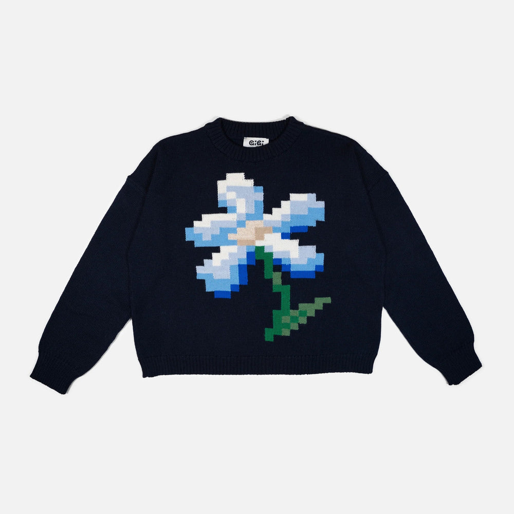 GiGi Knitwear - Navy Multi Pixel Flower Sweater - Kalifornia Jean Bar GiGi Knitwear - Navy Multi Pixel Flower Sweater Women's Knit Sweater