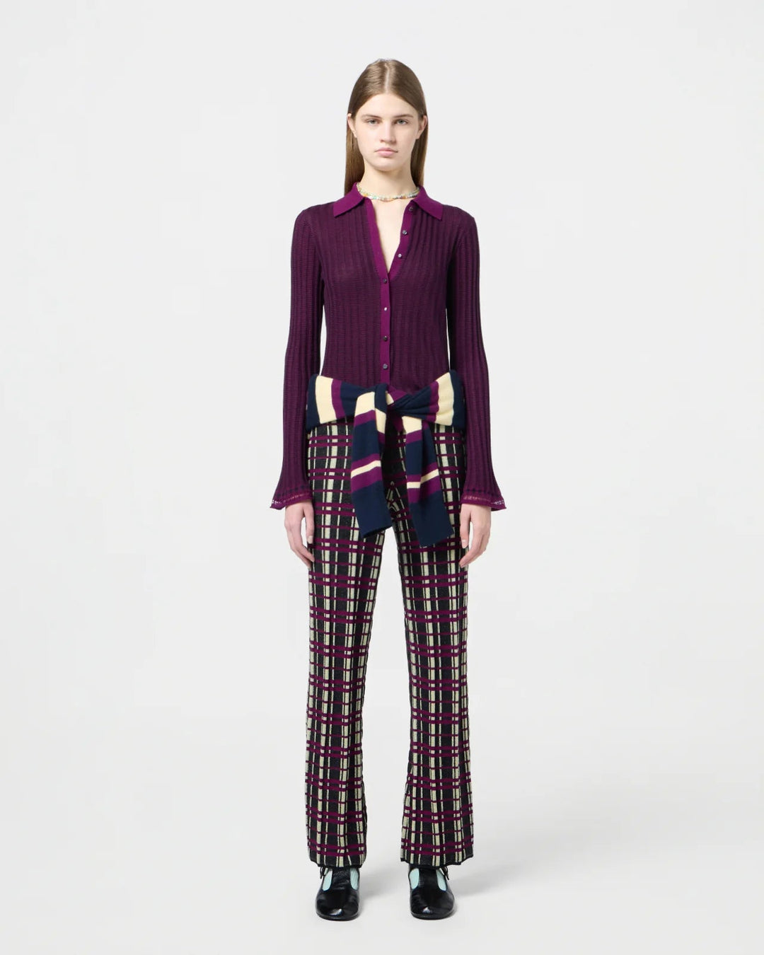 Guest in Residence - Fine Stripe Shirt in Aubergine/Black - Kalifornia Jean Bar