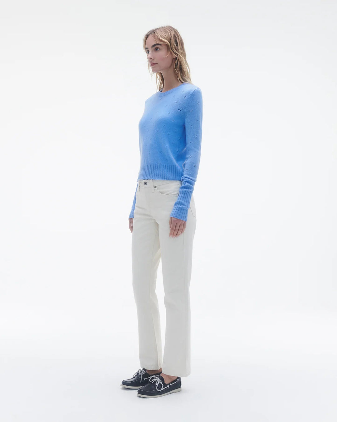 Guest in Residence - French Blue Shrunken Pointelle Crew Sweater - Kalifornia Jean Bar