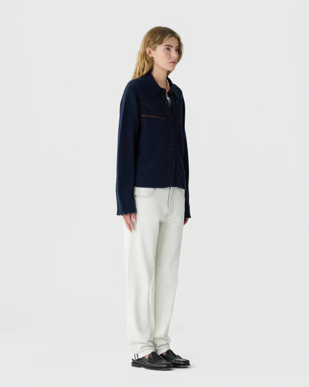 Guest in Residence - Midnight Western Shirt Cropped Cashmere - Kalifornia Jean Bar