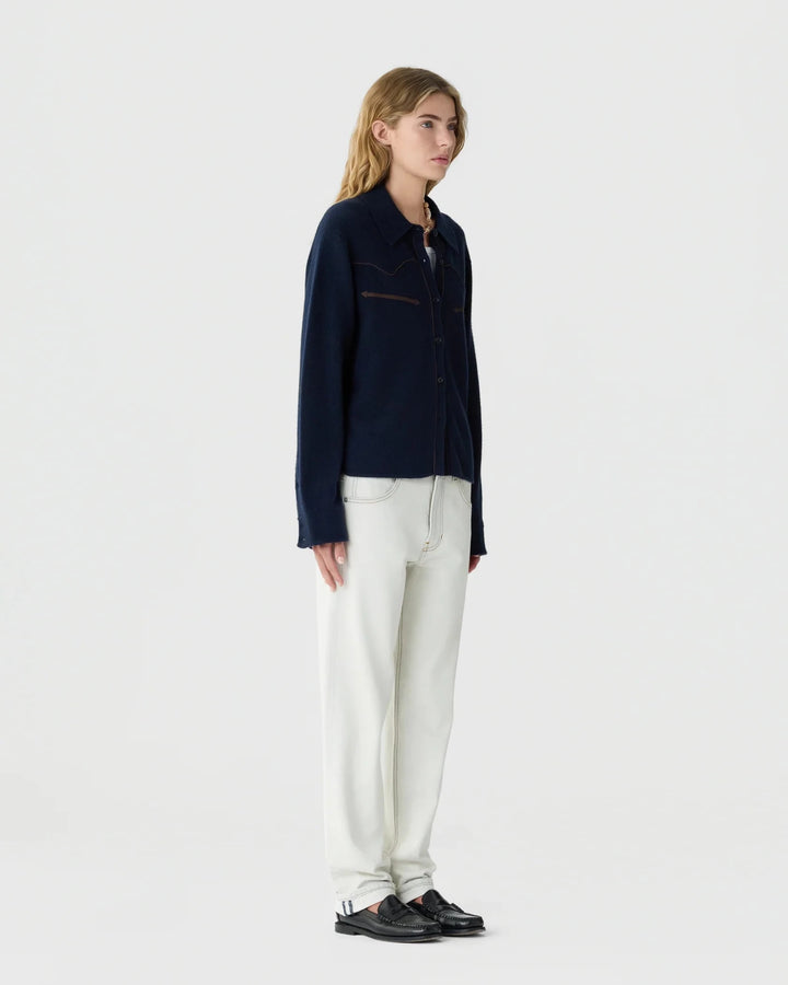 Guest in Residence - Midnight Western Shirt Cropped Cashmere - Kalifornia Jean Bar