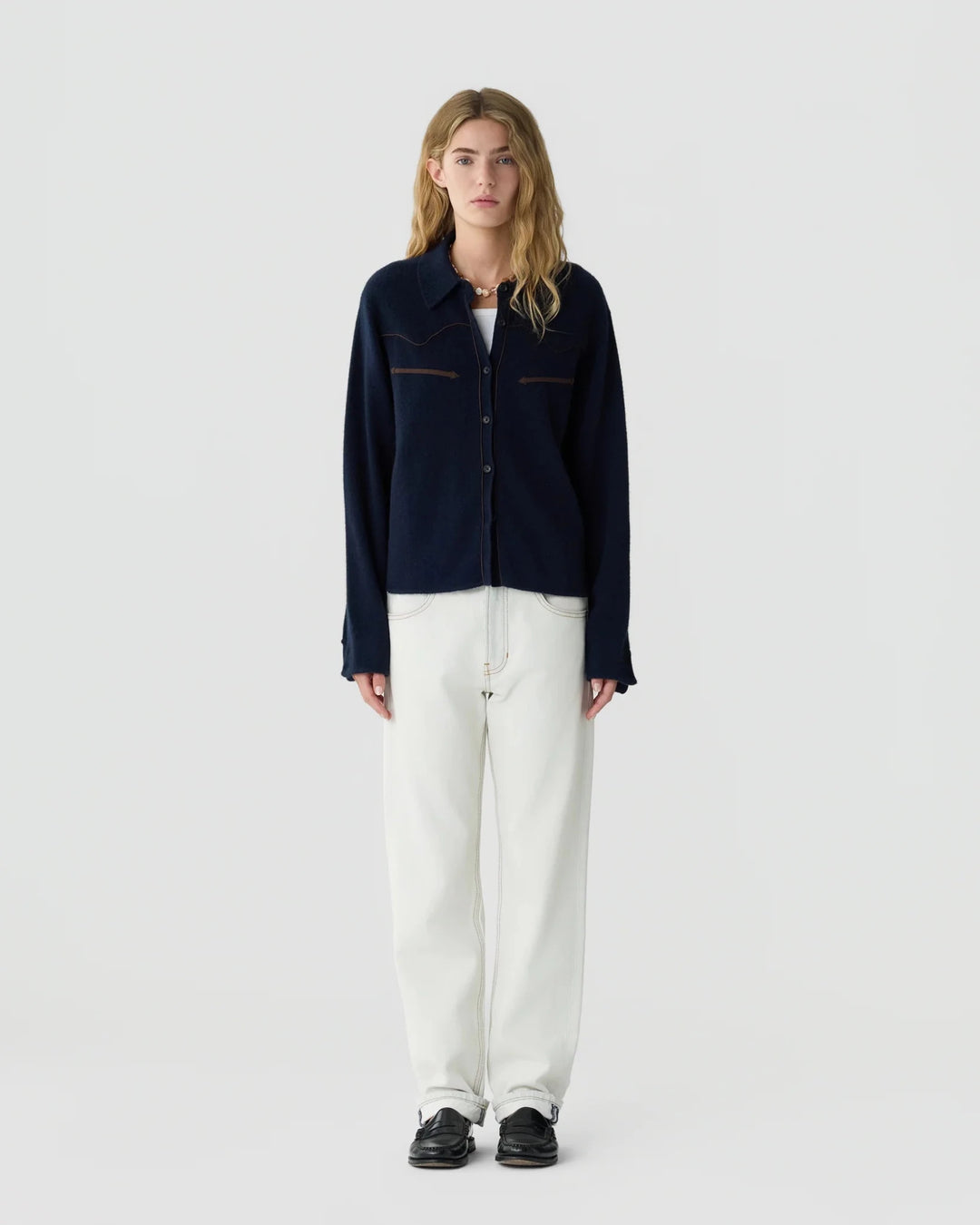 Guest in Residence - Midnight Western Shirt Cropped Cashmere - Kalifornia Jean Bar