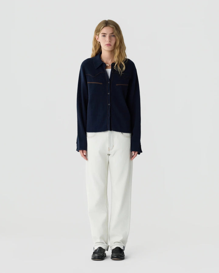 Guest in Residence - Midnight Western Shirt Cropped Cashmere - Kalifornia Jean Bar