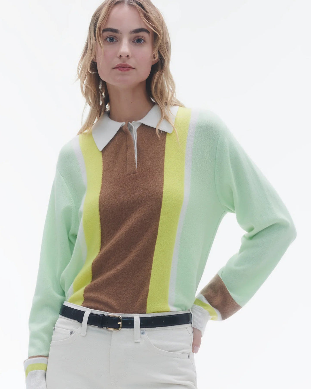 Guest in Residence - Mint Combo Cropped Striped Rugby Polo - Kalifornia Jean Bar