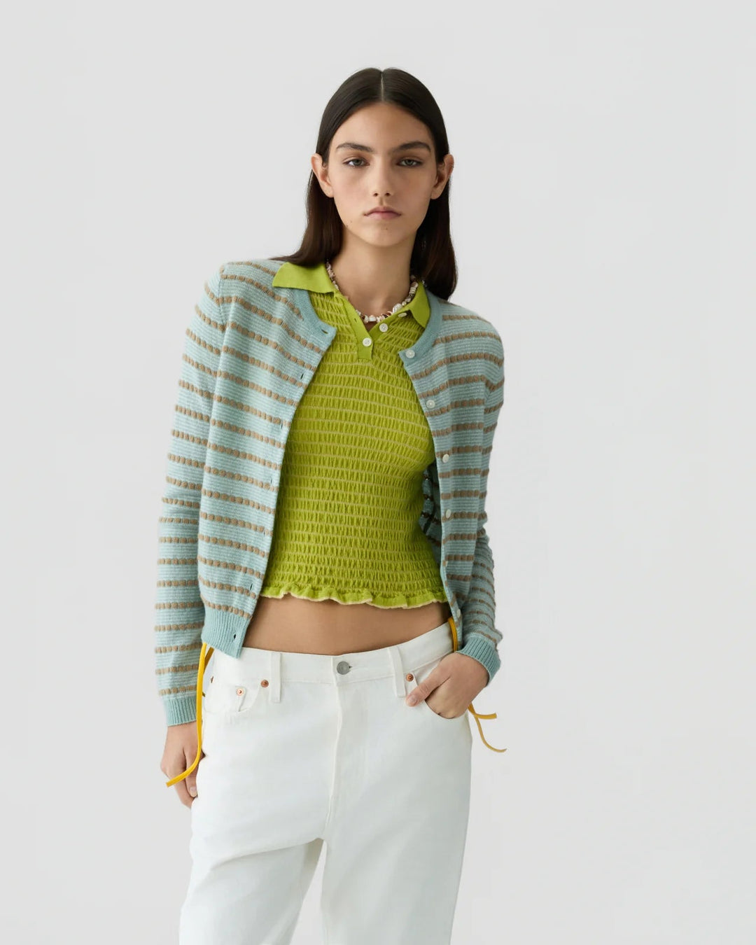 Guest in Residence - Pebble Stripe Jane Cardigan Sagebrush Combo - Kalifornia Jean Bar